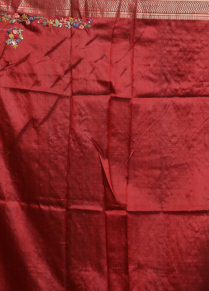 Grey Handloom Tussar Pure Silk Saree With Blouse Piece