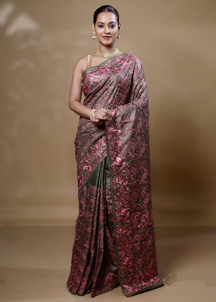 Peach Handloom Tussar Pure Silk Saree With Blouse Piece