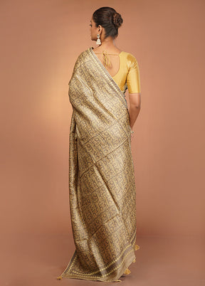 Cream Handloom Tussar Pure Silk Saree With Blouse Piece