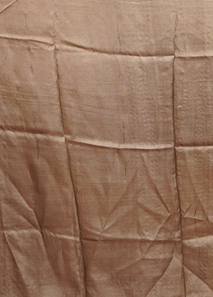 Cream Handloom Tussar Pure Silk Saree With Blouse Piece