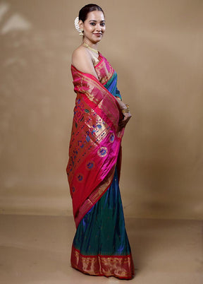 Blue Handloom Kanchipuram Pure Silk Saree With Blouse Piece