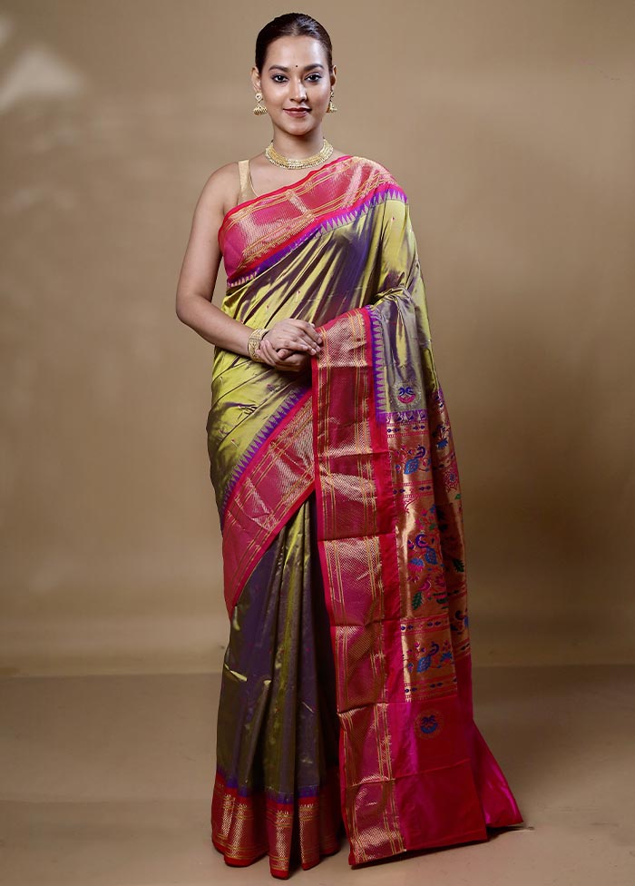 Green Handloom Kanchipuram Pure Silk Saree With Blouse Piece