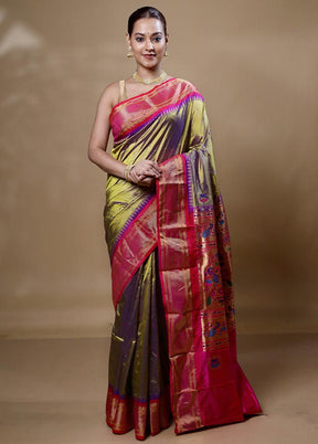 Green Handloom Kanchipuram Pure Silk Saree With Blouse Piece