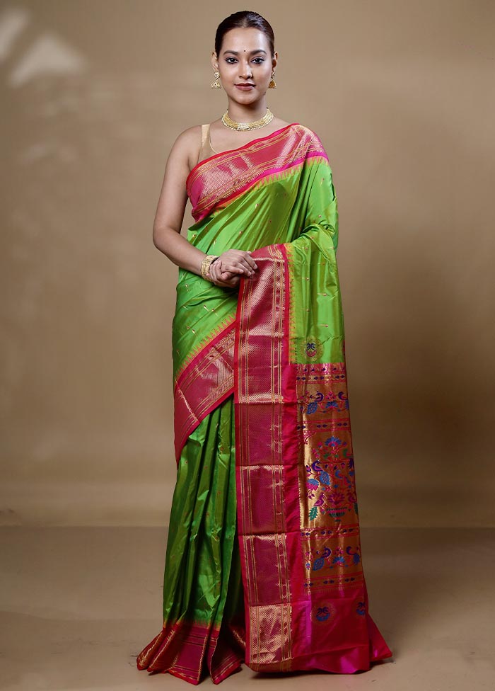 Green Handloom Kanchipuram Pure Silk Saree With Blouse Piece