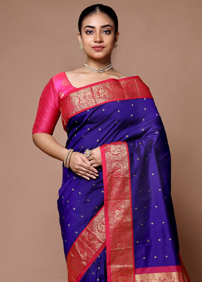 Blue Kanjivaram Silk Saree With Blouse Piece