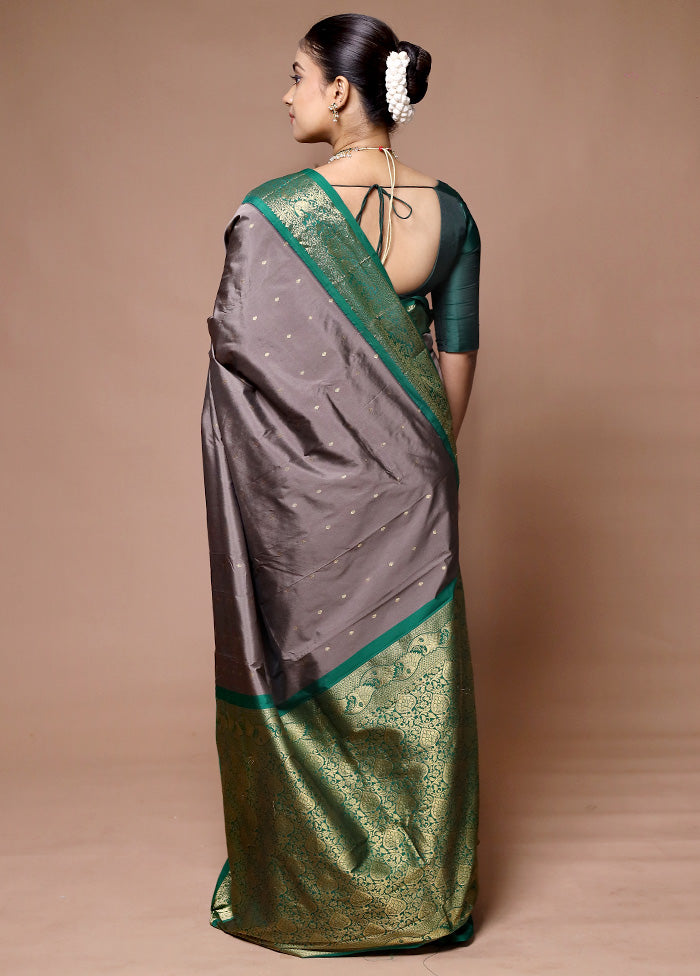 Grey Kanjivaram Silk Saree With Blouse Piece