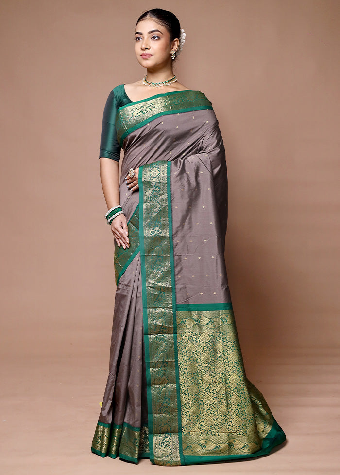 Grey Kanjivaram Silk Saree With Blouse Piece