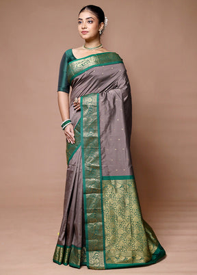 Grey Kanjivaram Silk Saree With Blouse Piece