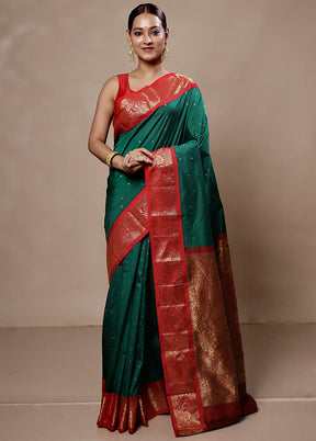 Green Kanjivaram Silk Saree With Blouse Piece