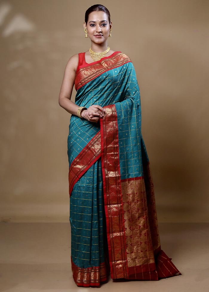 Blue Kanjivaram Silk Saree With Blouse Piece