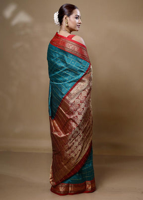 Blue Kanjivaram Silk Saree With Blouse Piece