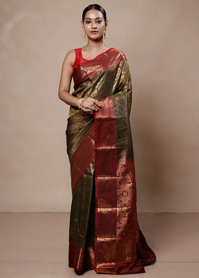 Green Kanjivaram Silk Saree With Blouse Piece