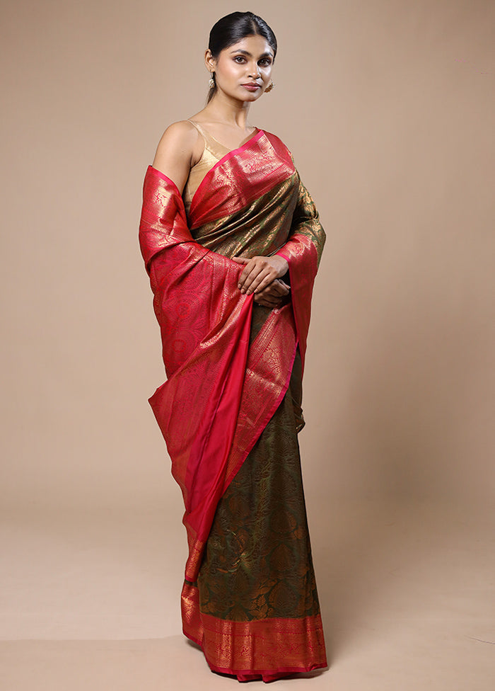 Green Kanjivaram Silk Saree With Blouse Piece