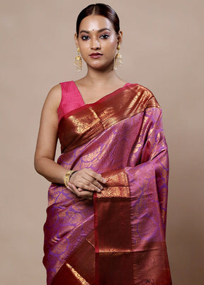 Pink Kanjivaram Silk Saree With Blouse Piece