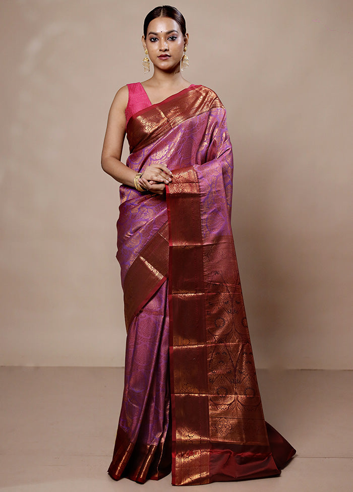 Pink Kanjivaram Silk Saree With Blouse Piece