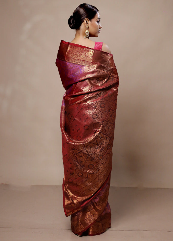 Pink Kanjivaram Silk Saree With Blouse Piece