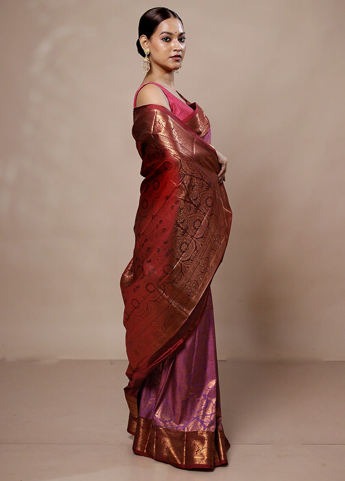 Pink Kanjivaram Silk Saree With Blouse Piece