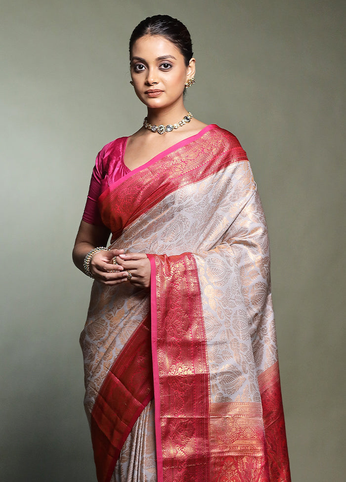 Grey Kanjivaram Silk Saree With Blouse Piece
