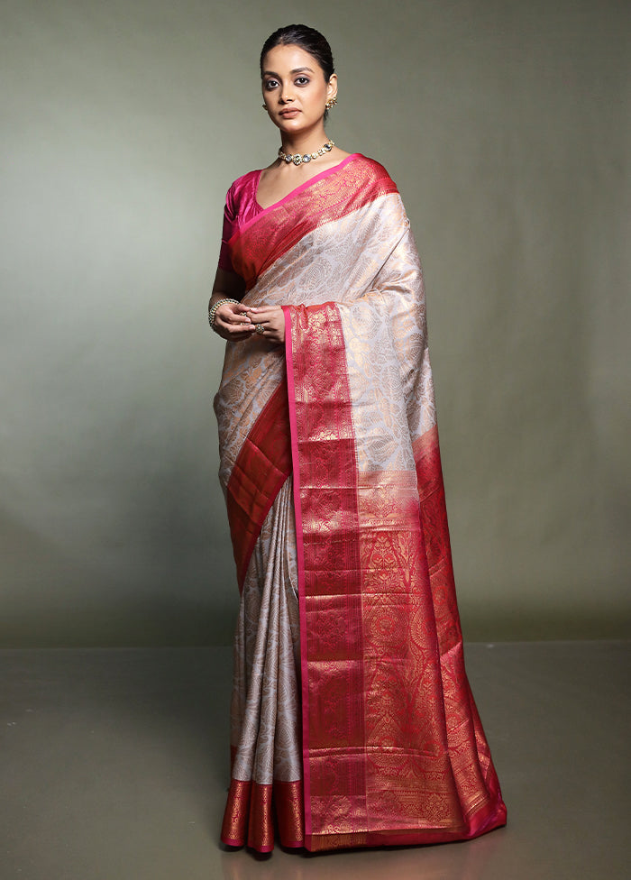 Grey Kanjivaram Silk Saree With Blouse Piece