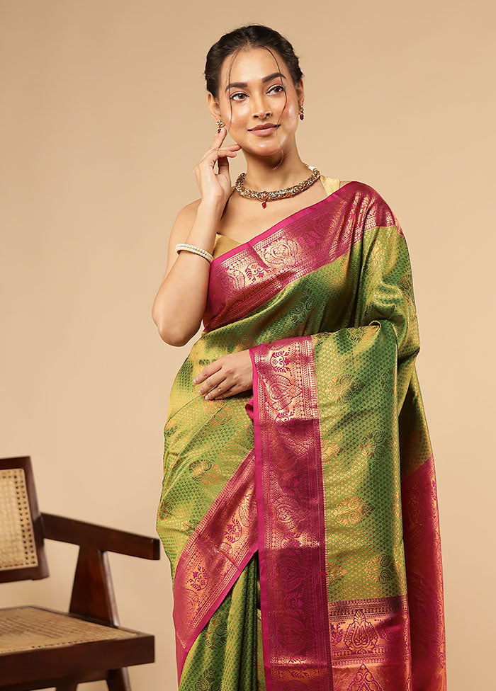 Green Kanjivaram Silk Saree With Blouse Piece