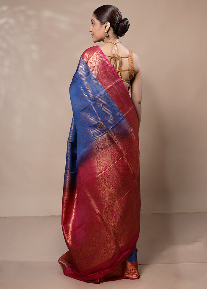 Blue Kanjivaram Silk Saree With Blouse Piece