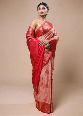 Pink Kanjivaram Silk Saree With Blouse Piece