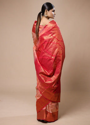 Pink Kanjivaram Silk Saree With Blouse Piece