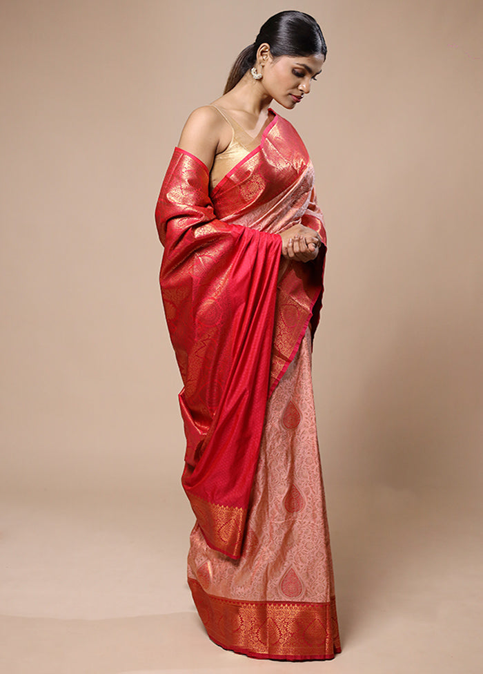 Pink Kanjivaram Silk Saree With Blouse Piece