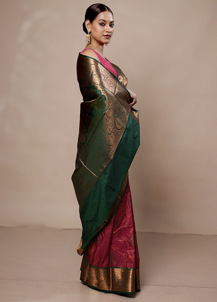 Pink Kanjivaram Silk Saree With Blouse Piece