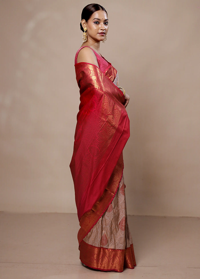 Cream Kanjivaram Silk Saree With Blouse Piece