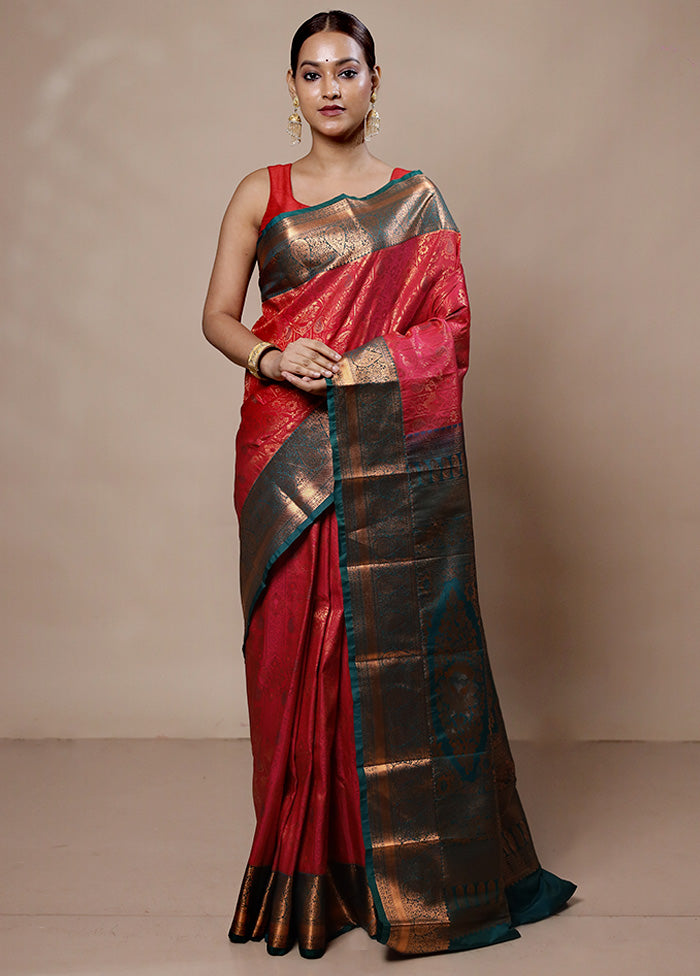 Red Kanjivaram Silk Saree With Blouse Piece