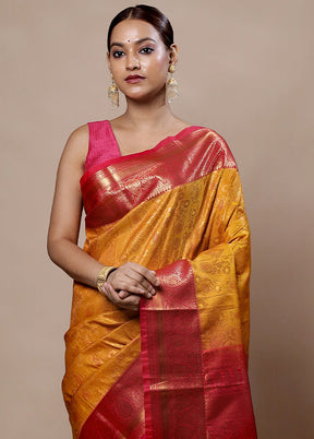 Yellow Kanjivaram Silk Saree With Blouse Piece