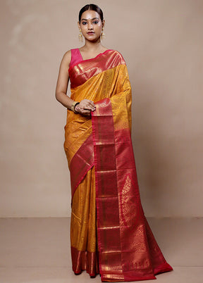 Yellow Kanjivaram Silk Saree With Blouse Piece