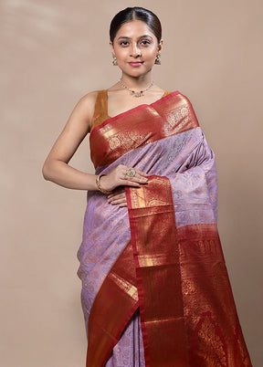 Purple Kanjivaram Silk Saree With Blouse Piece