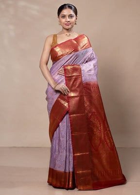 Purple Kanjivaram Silk Saree With Blouse Piece