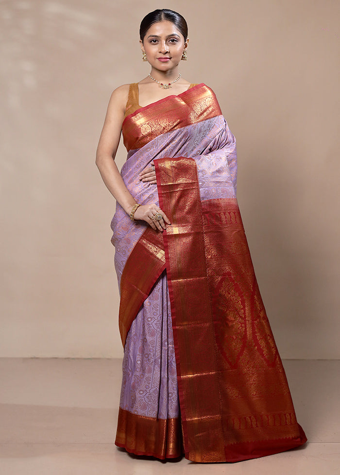 Purple Kanjivaram Silk Saree With Blouse Piece