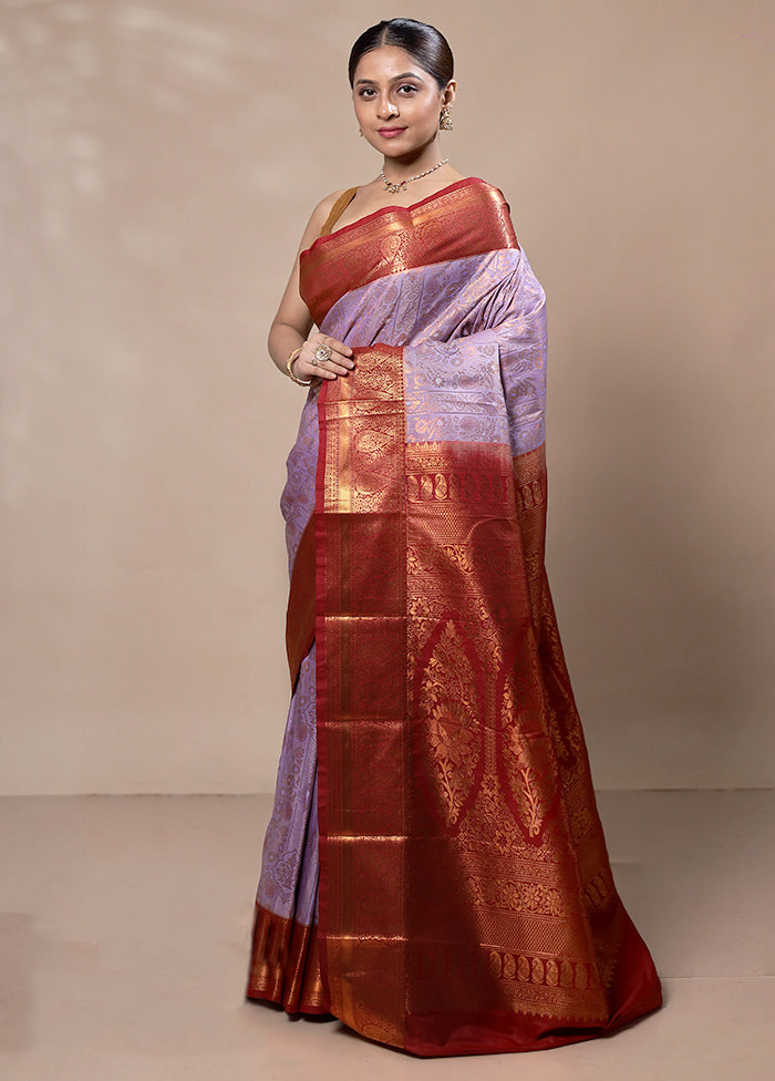 Purple Kanjivaram Silk Saree With Blouse Piece