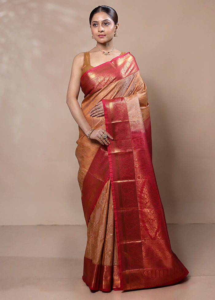 Orange Kanjivaram Silk Saree With Blouse Piece