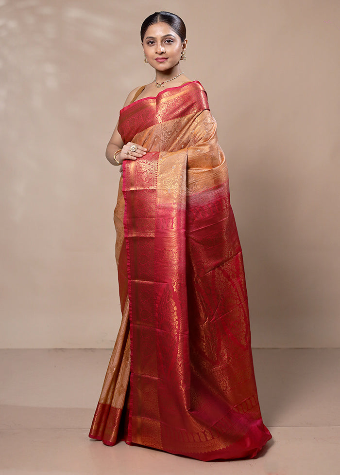 Orange Kanjivaram Silk Saree With Blouse Piece