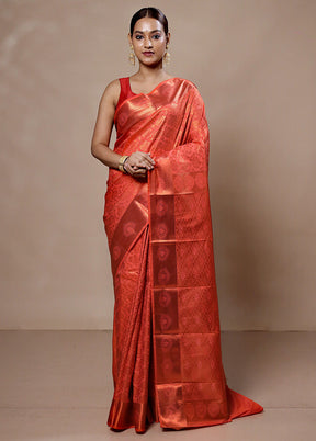 Peach Kanjivaram Silk Saree With Blouse Piece