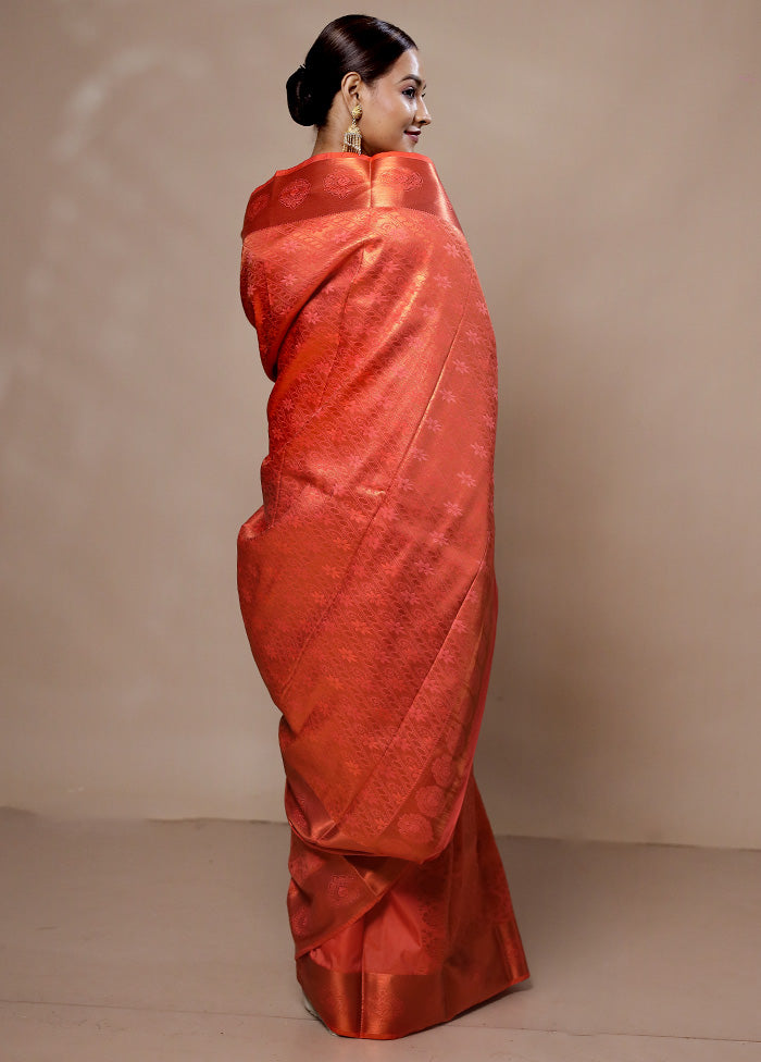 Peach Kanjivaram Silk Saree With Blouse Piece