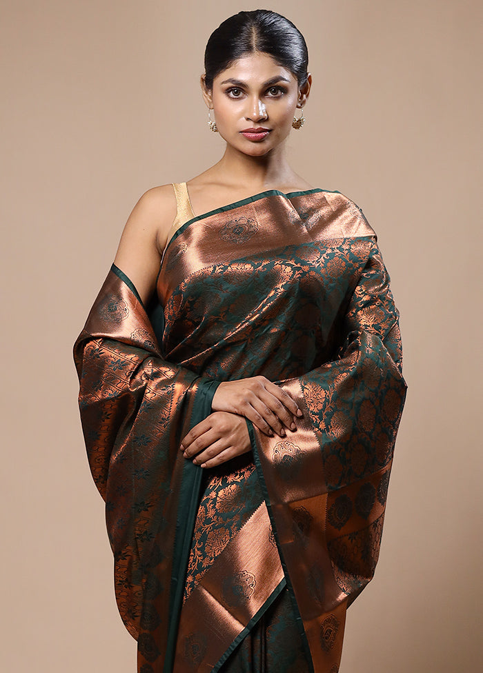 Green Kanjivaram Silk Saree With Blouse Piece