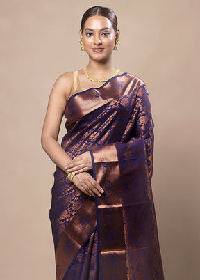 Violet Kanjivaram Silk Saree With Blouse Piece