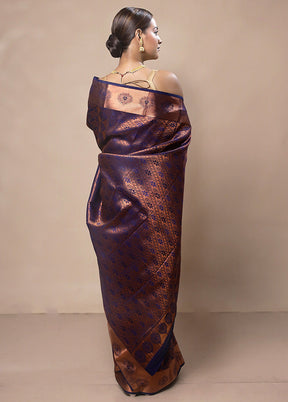 Violet Kanjivaram Silk Saree With Blouse Piece