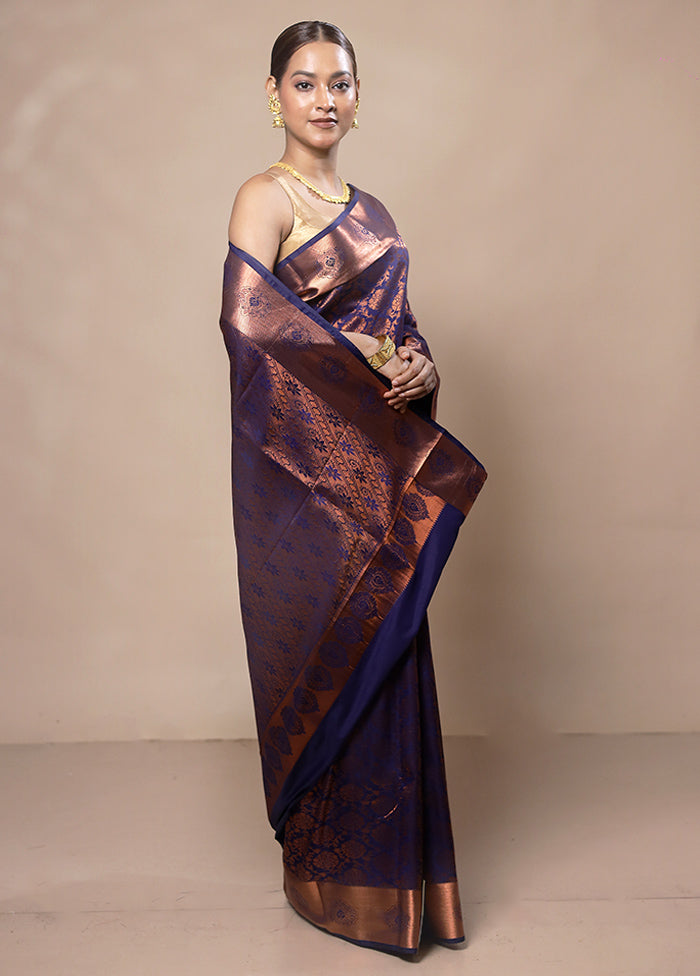 Violet Kanjivaram Silk Saree With Blouse Piece