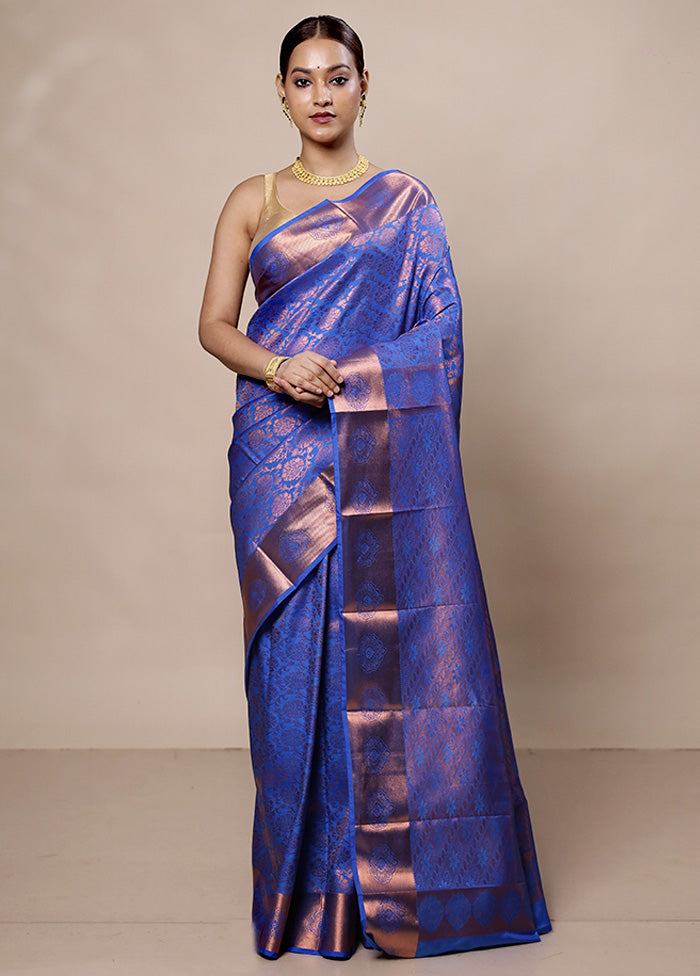 Blue Kanjivaram Silk Saree With Blouse Piece