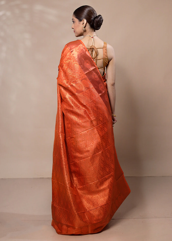 Orange Kanjivaram Silk Saree With Blouse Piece