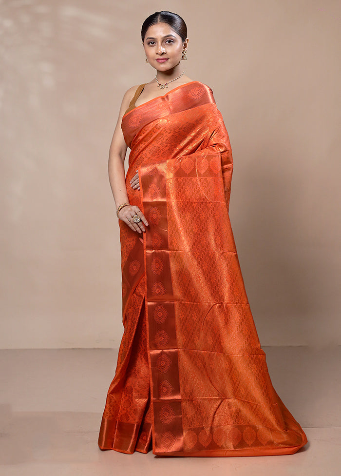 Orange Kanjivaram Silk Saree With Blouse Piece