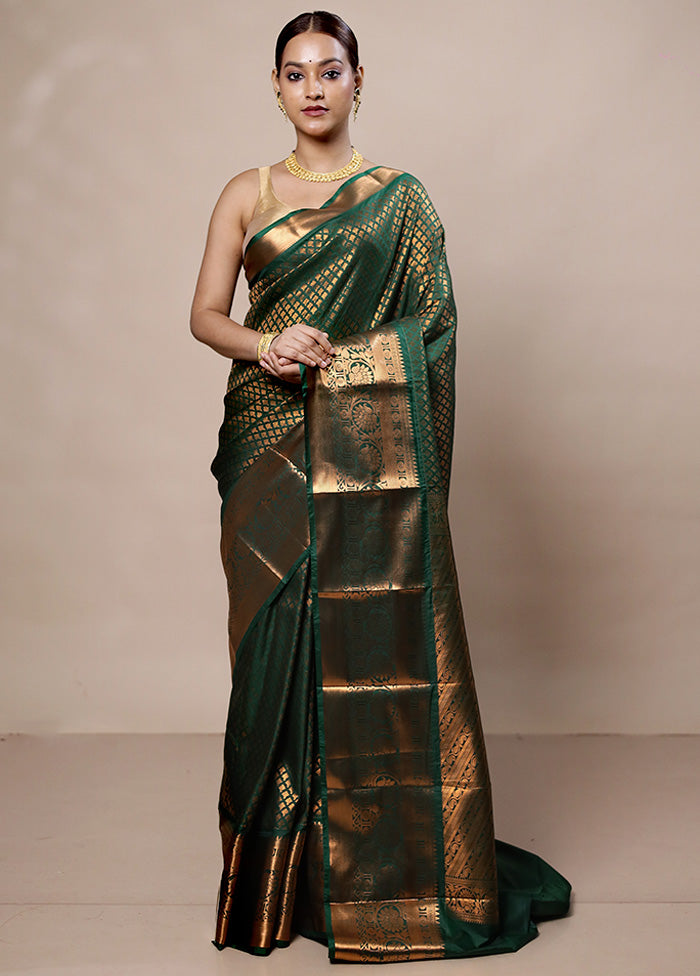 Green Kanjivaram Silk Saree With Blouse Piece