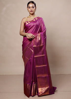 Pink Kanjivaram Silk Saree With Blouse Piece